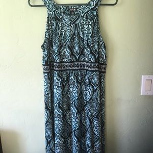 Paisley dress, Blk/white/turq empire waist